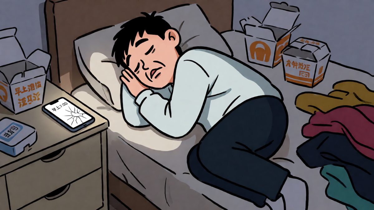 周一早上闹钟响了，但主角选择继续睡