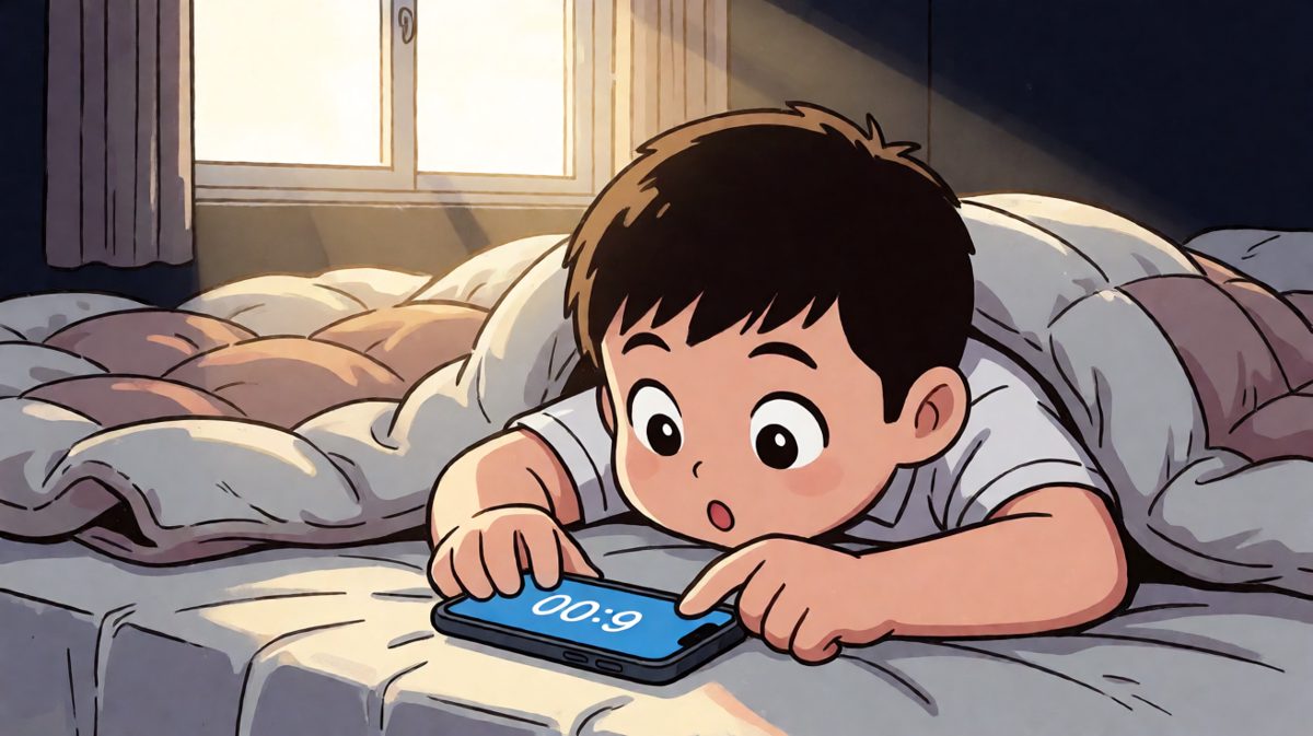 闹钟响了！小明与睡眠做最后的搏斗。