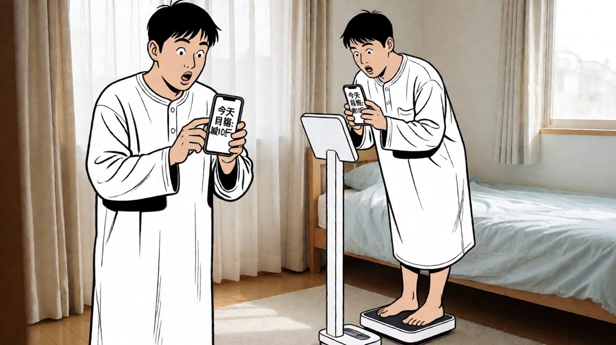 第一格：看着体重秤，立下雄心壮志