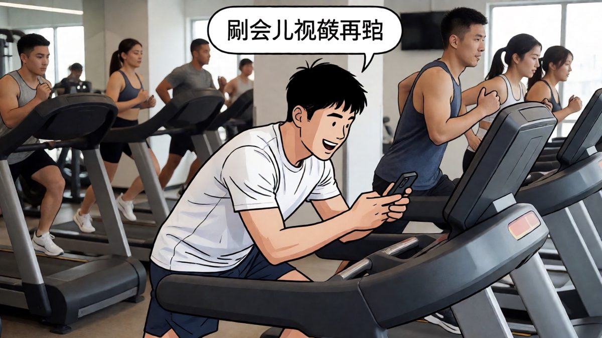 第一天去健身房，跑步机成了手机支架