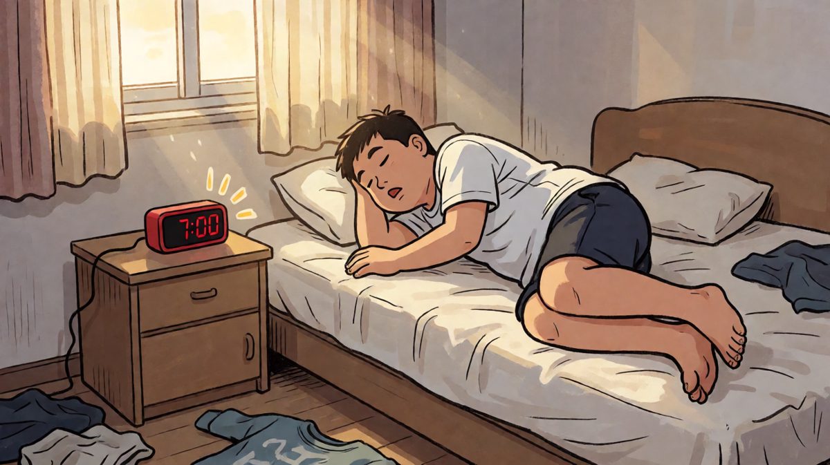 闹钟响了，但他选择继续睡