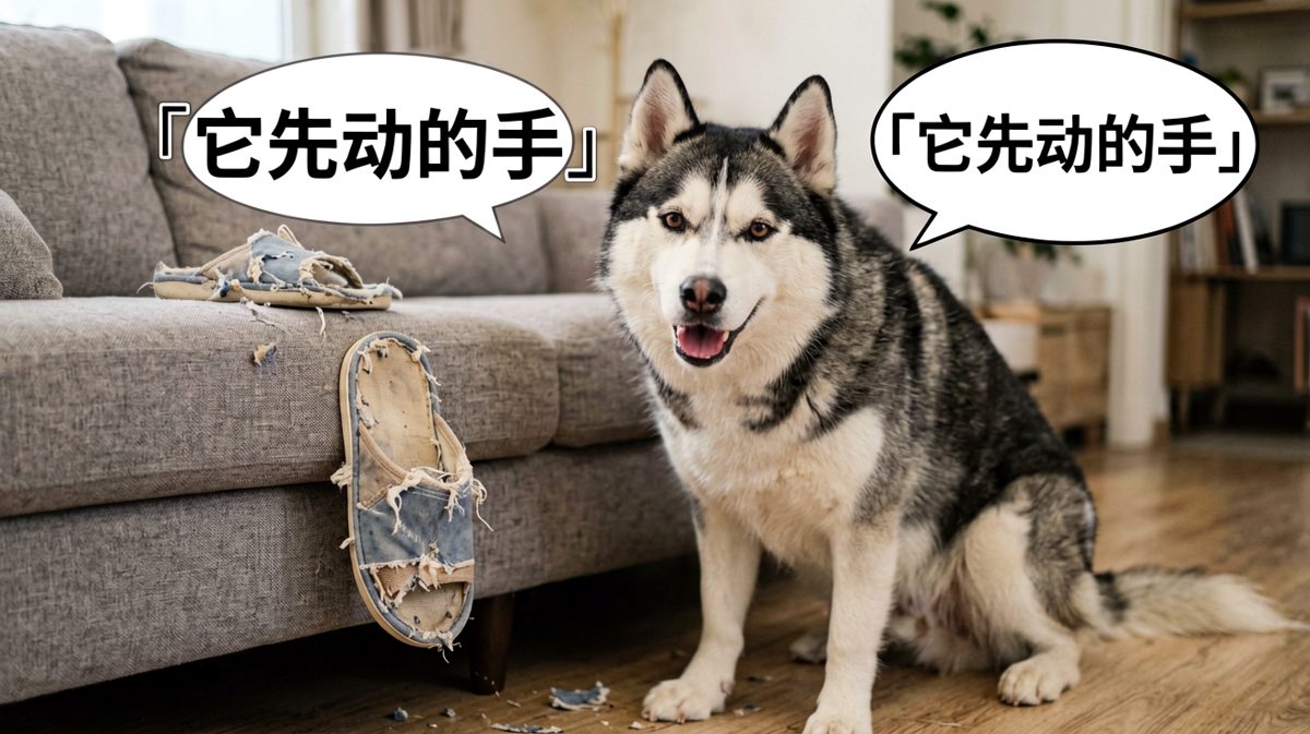 哈士奇：是拖鞋先攻击我的，我只是正当防卫。