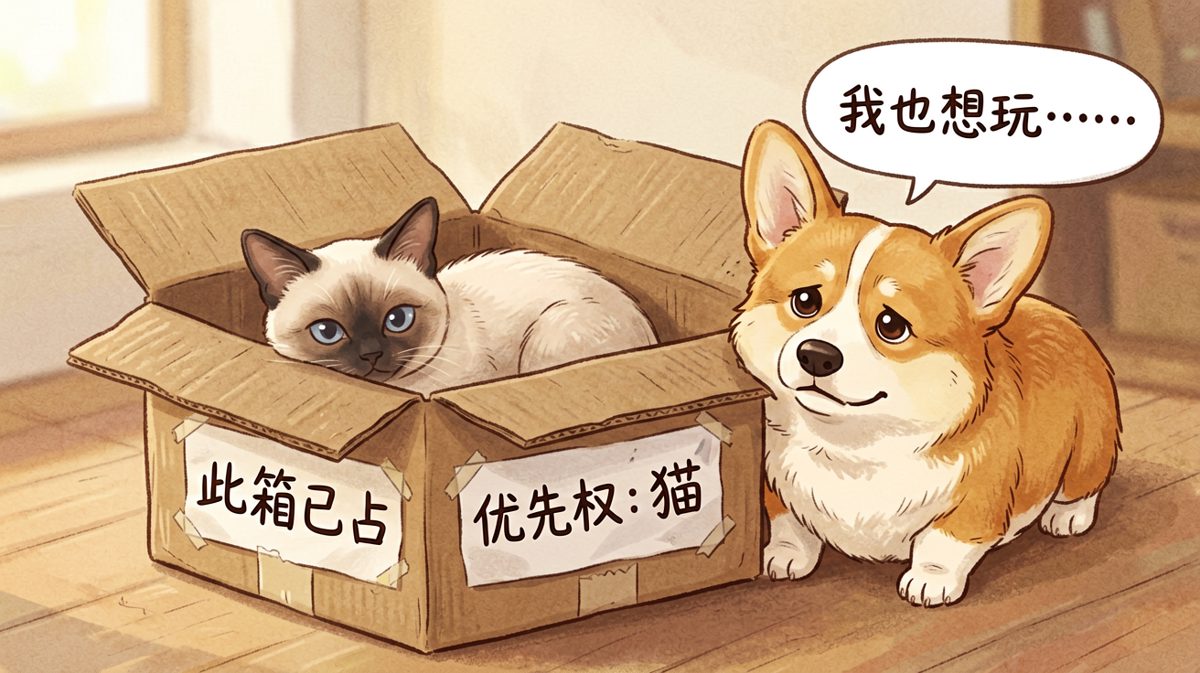 柯基：规则不公平！凭什么箱子是你的？