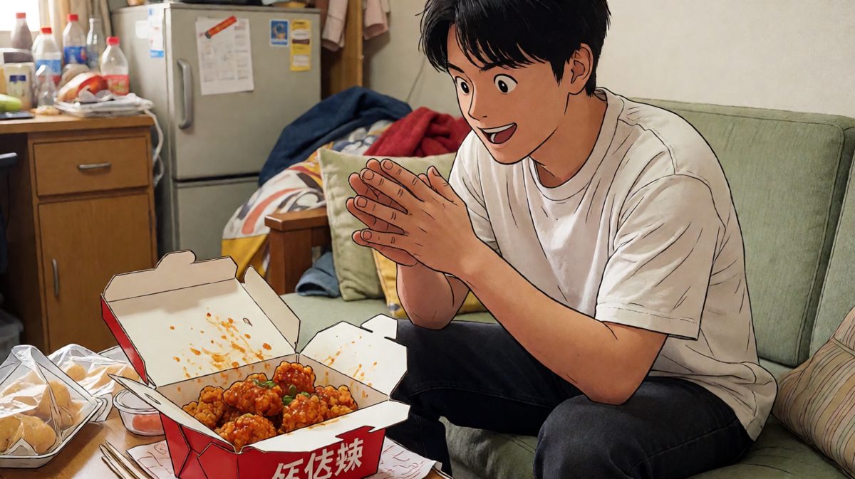 主角满怀期待地打开'变态辣'外卖