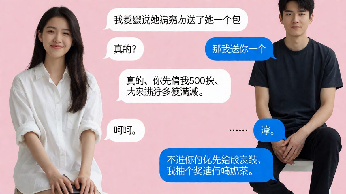 男生用魔法打败魔法：想送礼物结果反向借钱，把情侣聊天变成了商业诈骗现场。