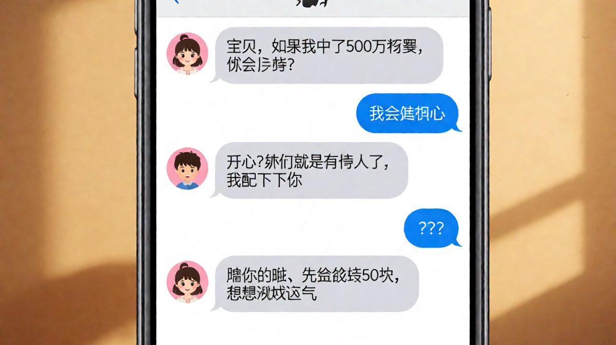 女生假装嫌弃，实则让男生转钱买彩票