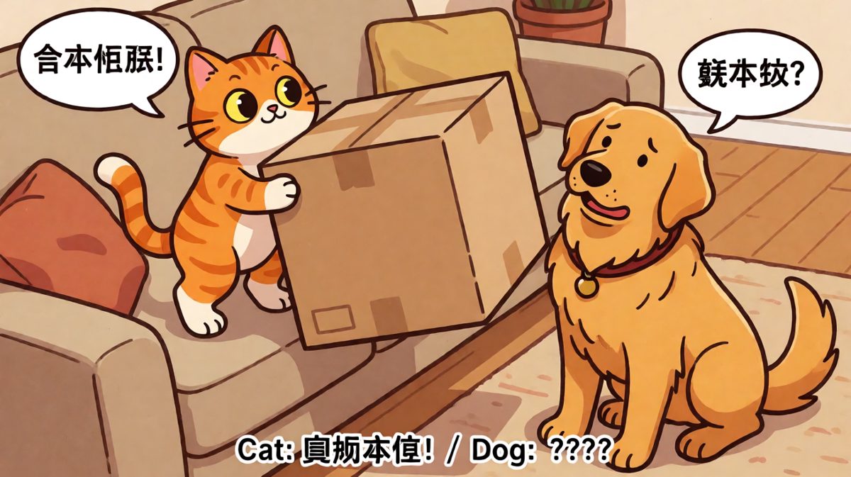 猫咪与纸箱的战斗，狗狗表示无法理解