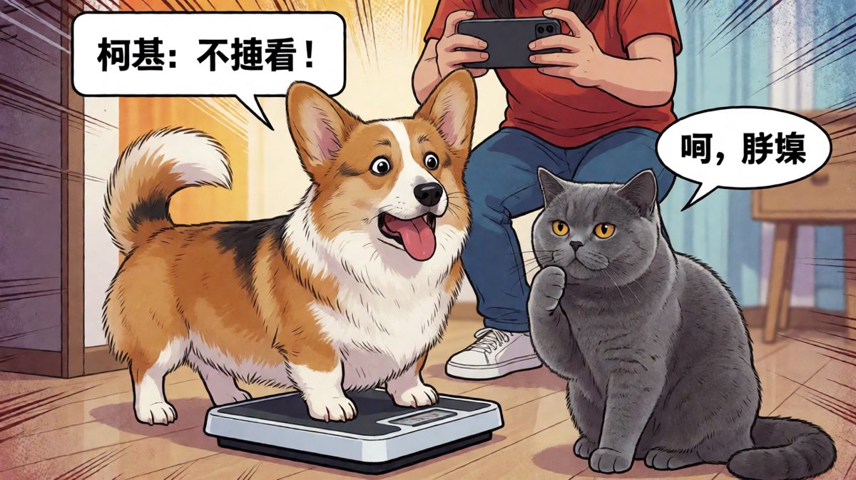 狗狗称重现场，猫主子冷漠围观
