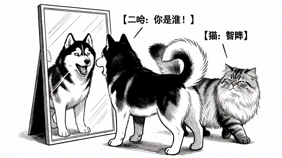 哈士奇认错自己，猫咪表示无语