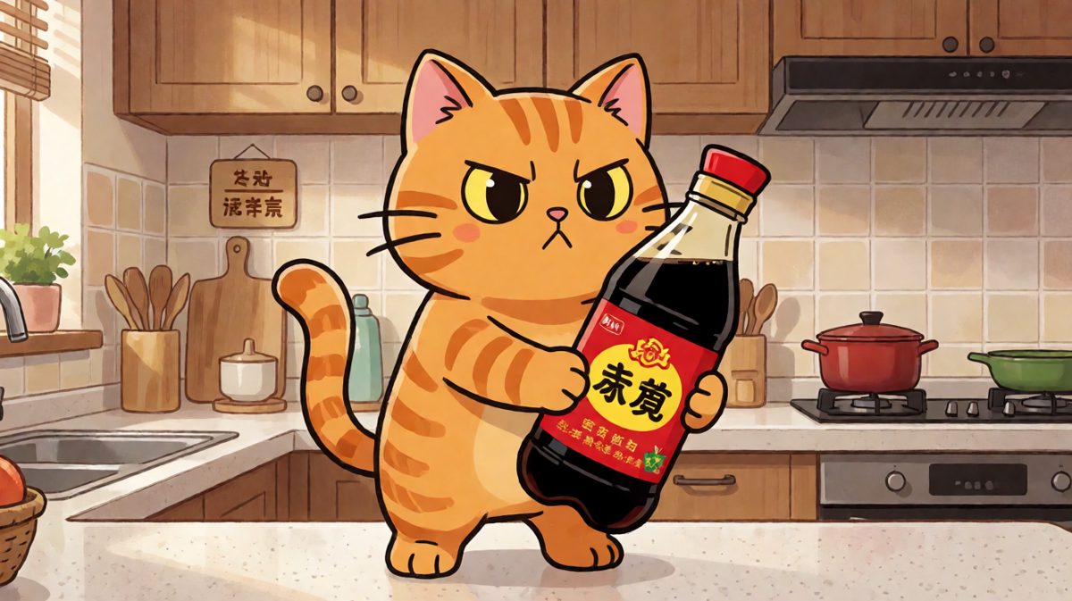 猫咪：这瓶酱油我拿定了！