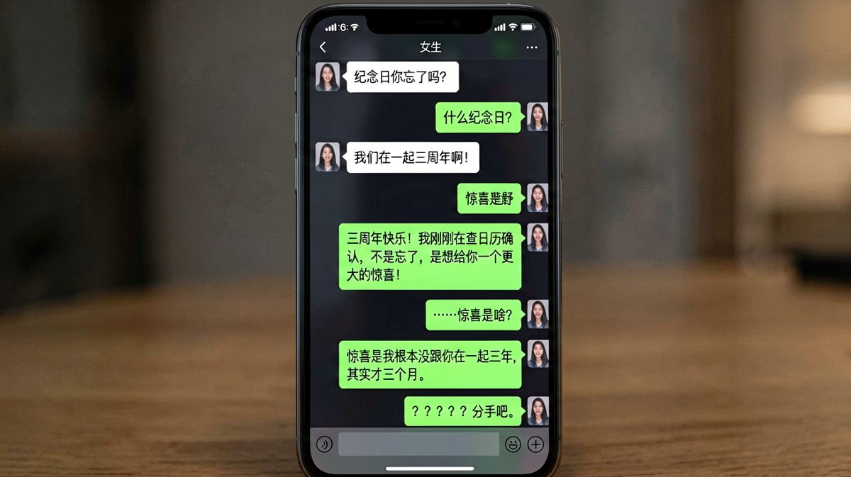 纪念日反转：男生假装深情，结果暴露了在一起只有三个月的真相