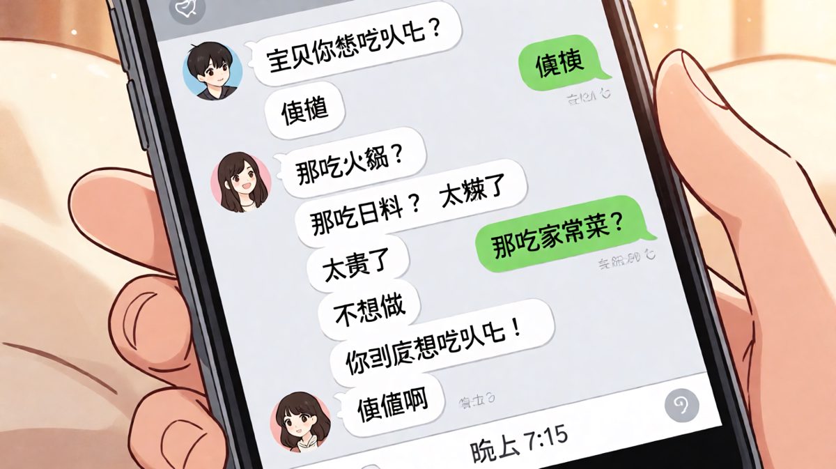 "随便"是情侣聊天中最危险的三个字，男生濒临崩溃
