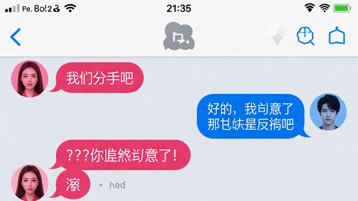 女生试探性提分手，男生秒答同意，女生破防反被男生一句话拉回——「那我还是反悔吧」