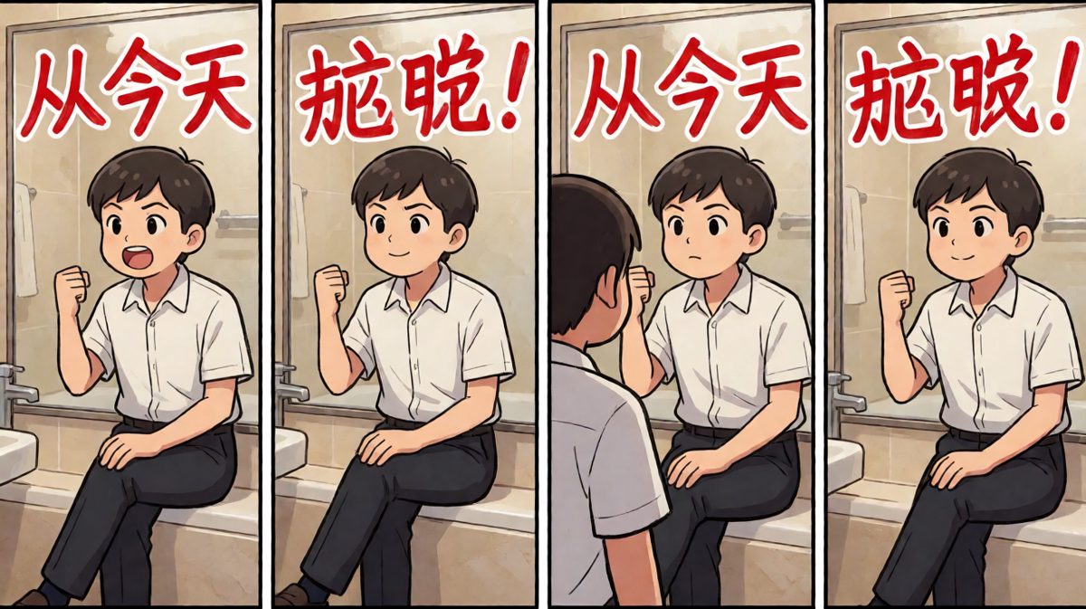 立志减肥，信心满满对着镜子宣誓