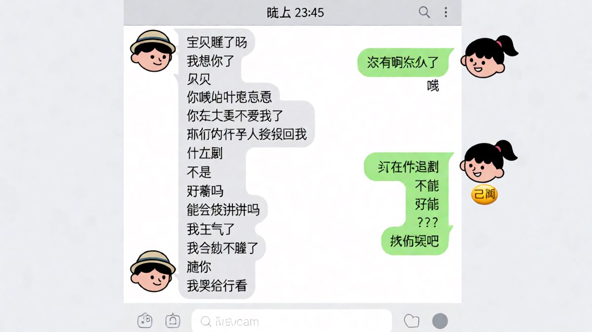 男生深夜撒娇求关注，女生冷淡回应'随你哭'的爆笑截图。