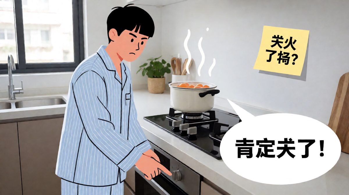 出门前反复确认已经关火了