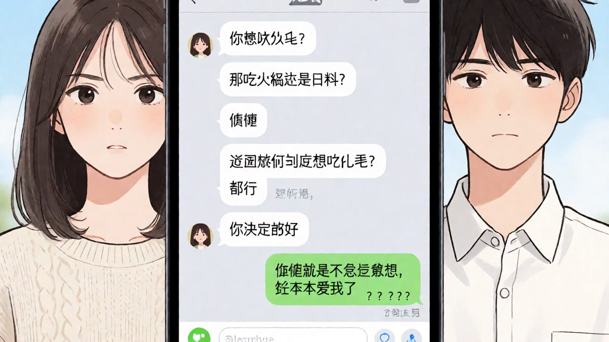 情侣经典的'随便'难题，女生连问三次男生都说随便，最后引爆情绪炸弹。