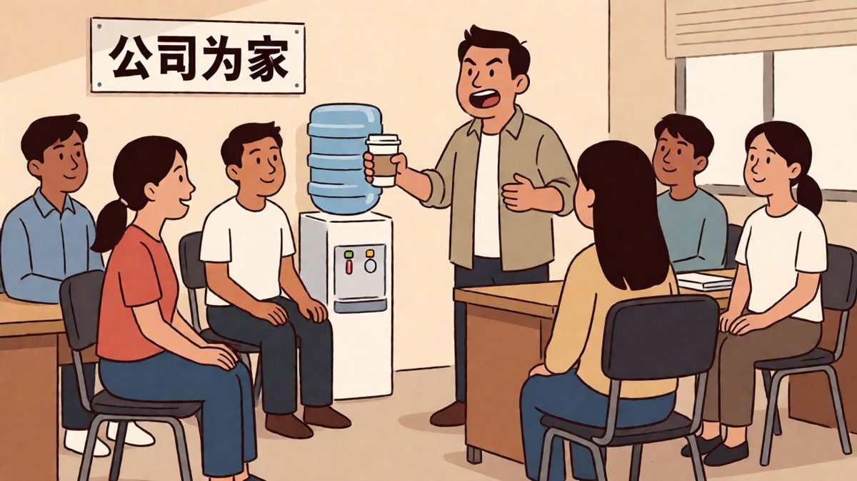 老板：公司就是你们的家，你们饿了累了随时来茶水间。员工（感动）：谢谢老板！老板（小声嘀咕）：我家没开大门服务。