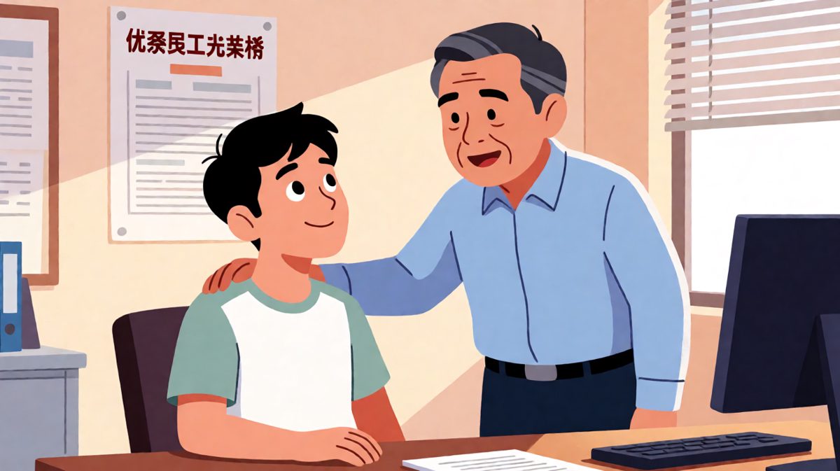 老板：小伙子很有潜力，我要重点培养你。员工：谢谢老板！老板：明天你跟我去取快递，锻炼一下自己。
