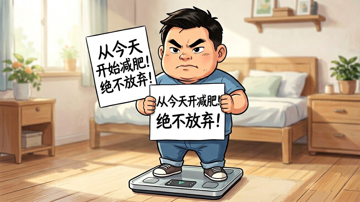 主人公立下减肥誓言，信心满满。