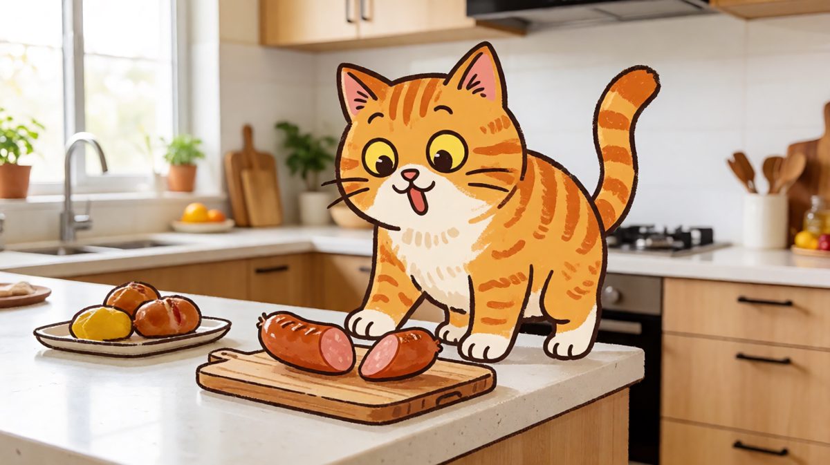 猫：你动它一下试试？香肠：我没动啊……