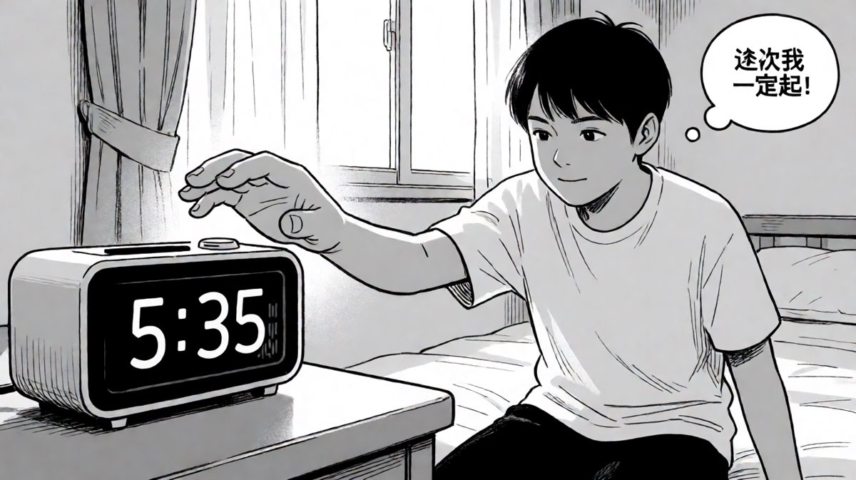 果断按掉闹钟，誓要战胜赖床
