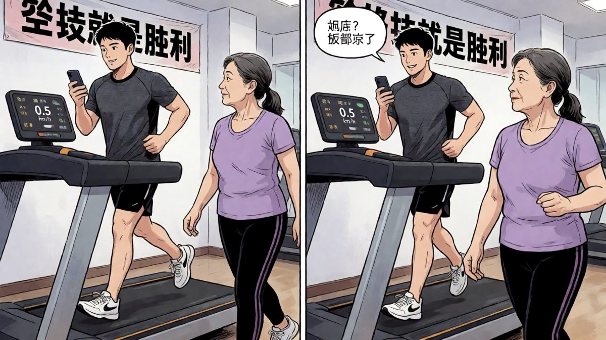 跑步五分钟，被阿姨超越，回家吃早饭。