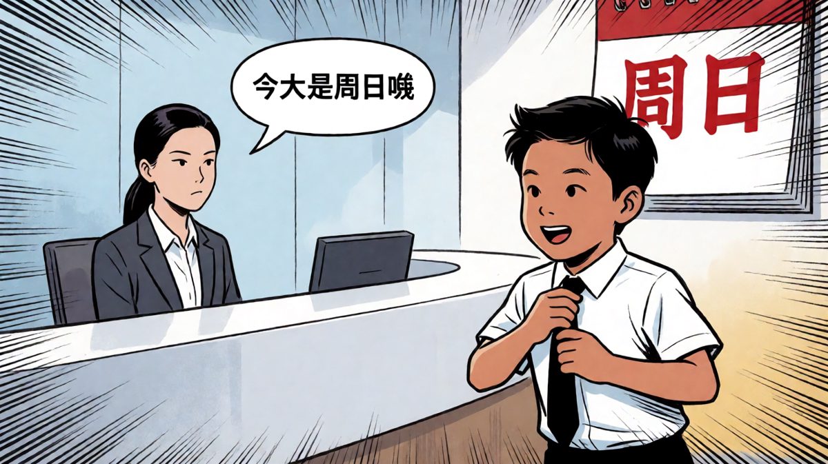 小明兴冲冲打卡，却得知今天是周日——白疯了半小时，尴尬到脚趾抠出三室一厅。