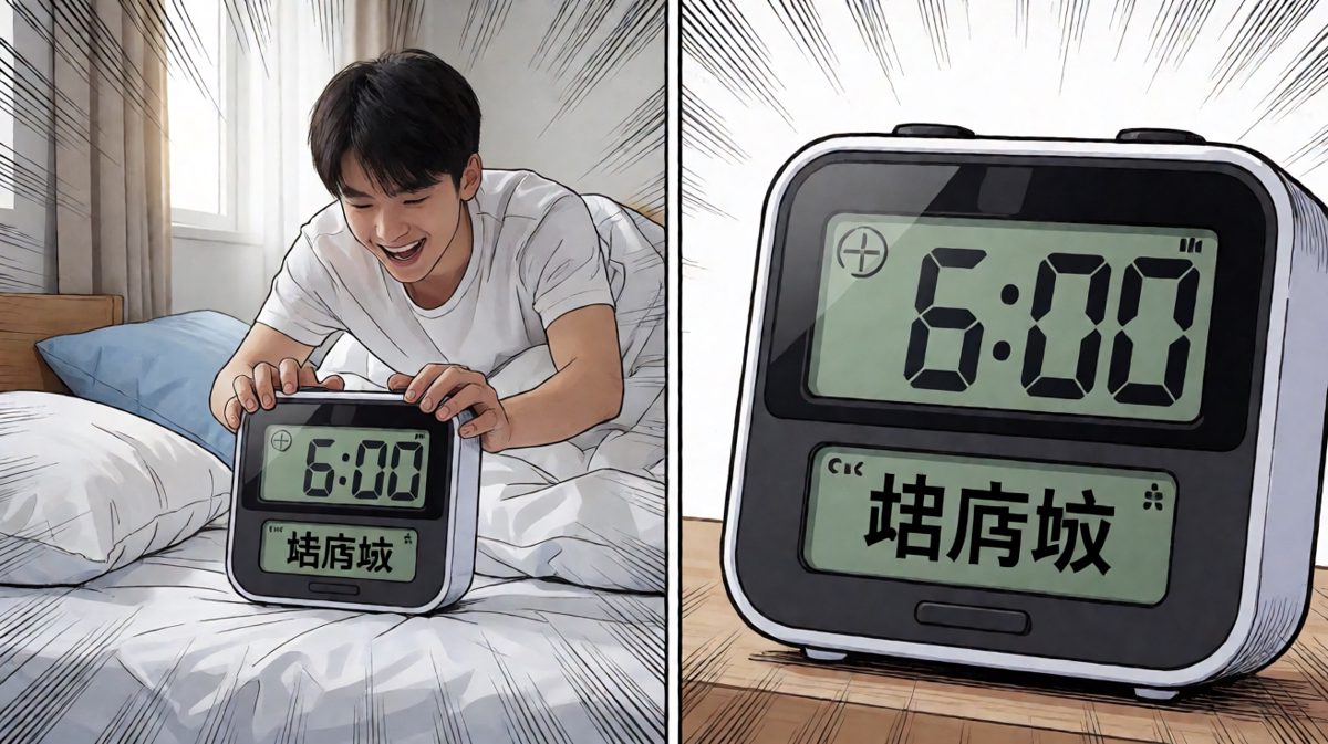 年轻人暴怒，一把镇压闹钟。
