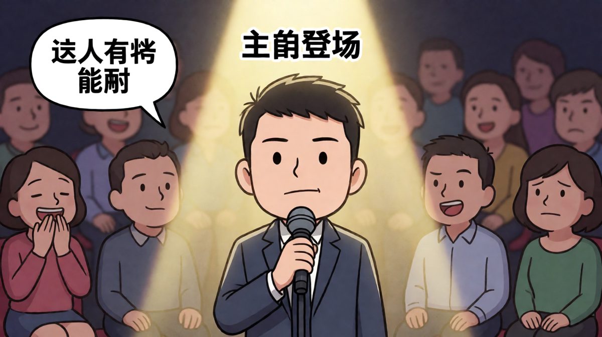 轮到主角登场，台下全是质疑和不屑的目光。