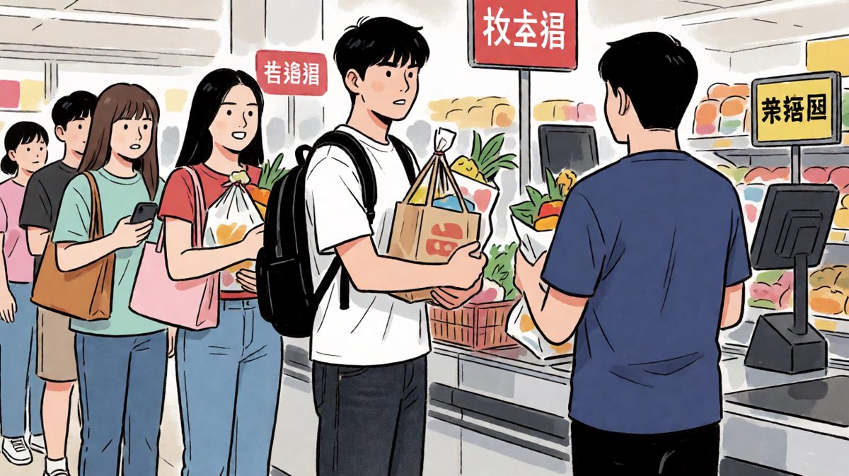 我在超市排队结账，前面还有好几个人