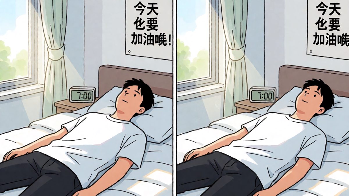 闹钟响起，但主人公选择了继续睡