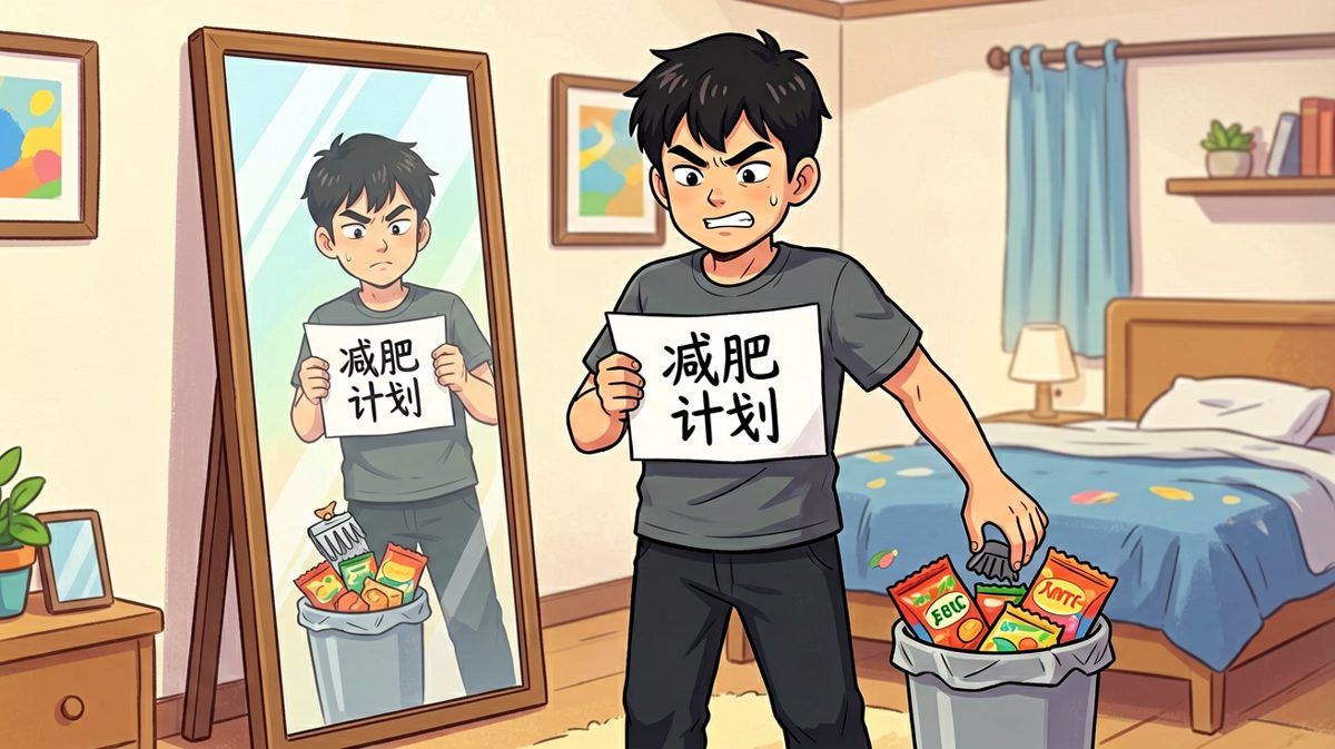 雄心勃勃的减肥第一天，主人公立下flag