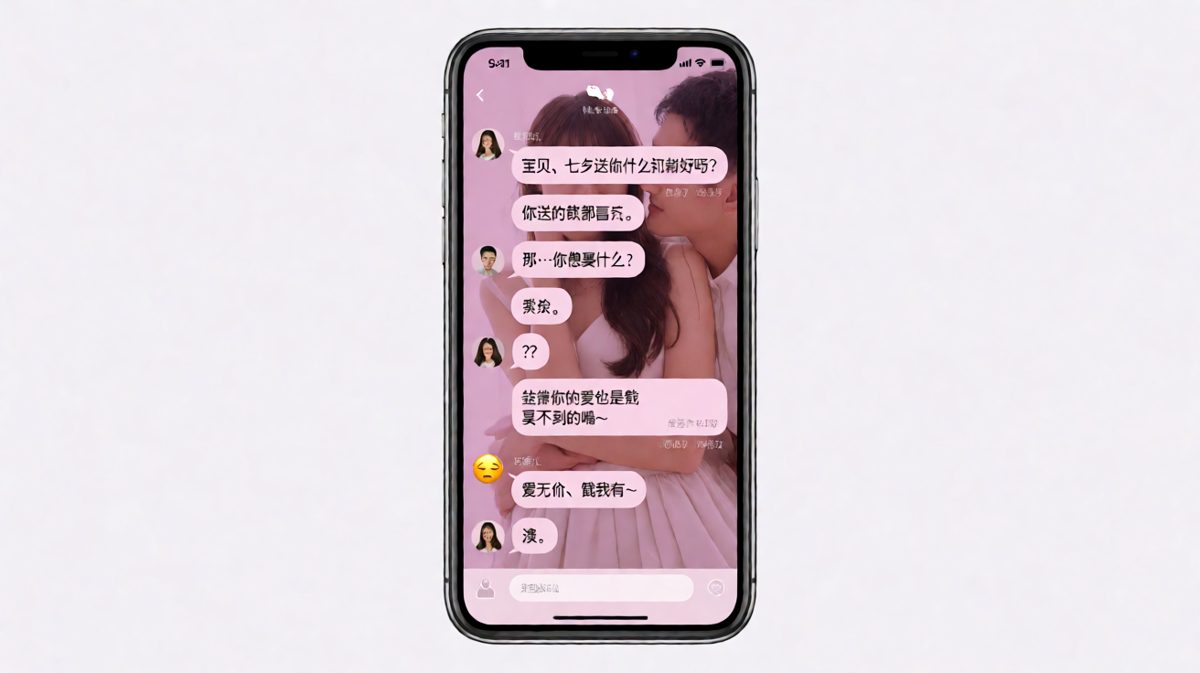 七夕话题开启，女生温柔试探想要什么礼物，男生直球回答「现金」，最后一句「爱无价钱我有」把浪漫瞬间变成喜剧现场。