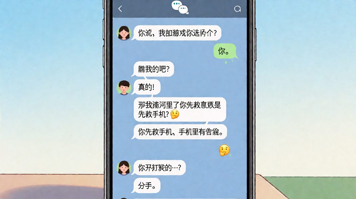 经典送命题「选我还是选游戏」，男生看似秒答选了女友，却在余额问题上露馅，从甜蜜到分手的反转丝滑又扎心。