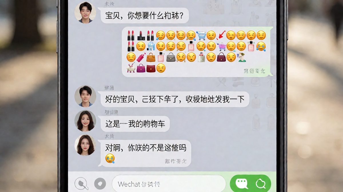 男生以为女生在暗示礼物，结果女生只是发了购物车截图——男生真的以为她要买那些东西。