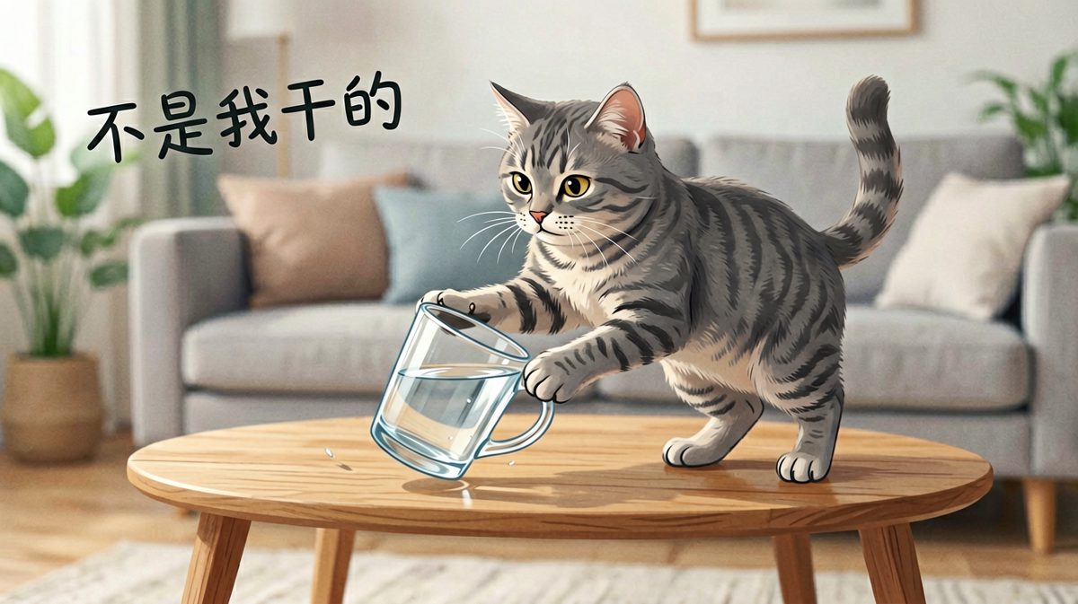 猫：我只是想测试一下地心引力罢了。