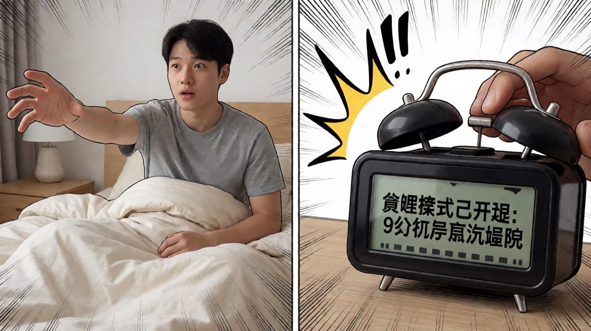 以迅雷不及掩耳之势按下贪睡按钮，以为自己聪明绝顶