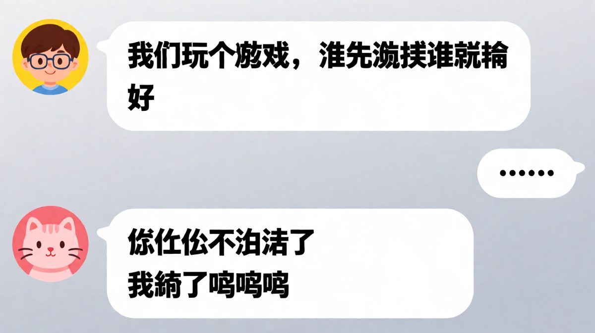 女生发起「谁先说话谁输」挑战，男生三回合内同时破功，双双认输笑场。
