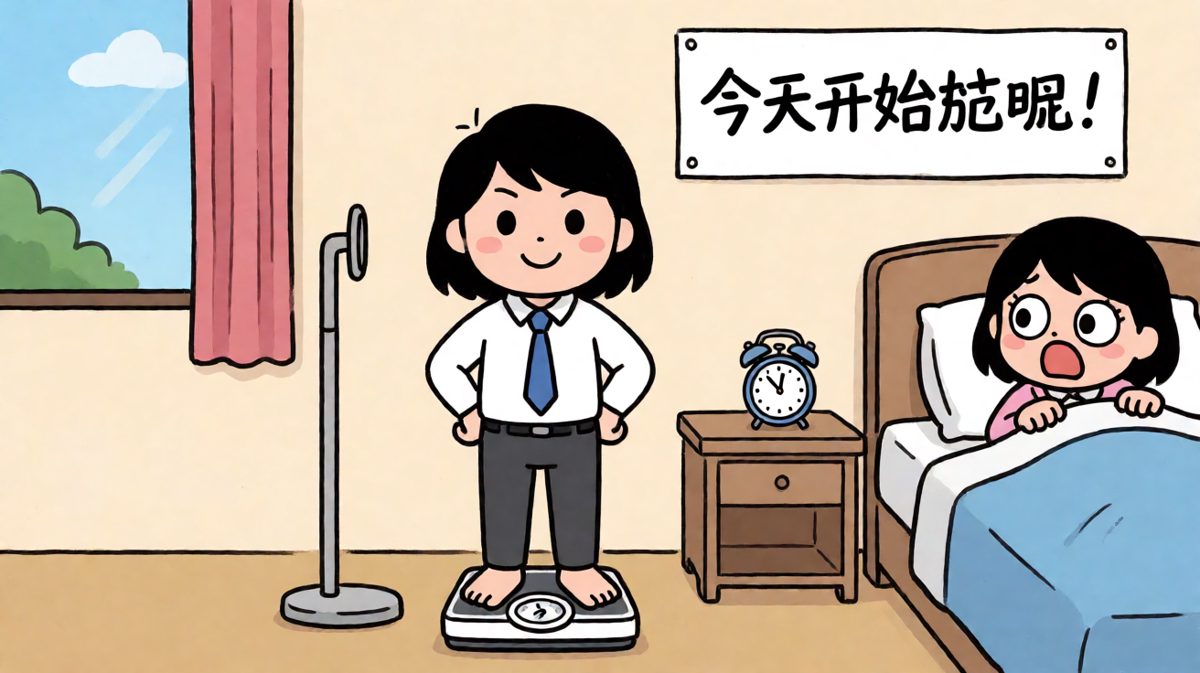 主角雄心壮志站上体重秤，看到数字后瞬间石化