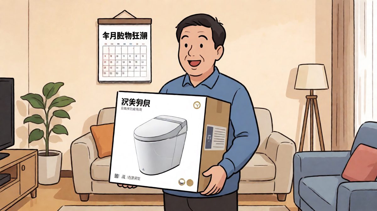 主人公激动地拆开快递，这是他用半个月工资买来的'终极智能马桶盖'。