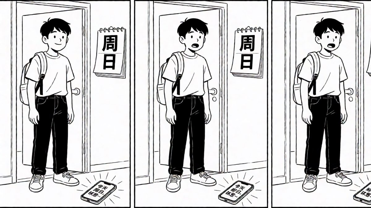 打开门的前一秒，手机提醒让他瞬间石化——今天根本没班要上！