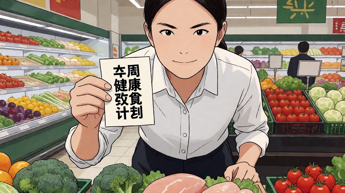 第一天：立下雄心壮志，超市采购健康食材。