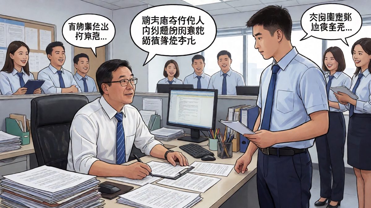 老板盯着他的脚看了半天，他有点慌
