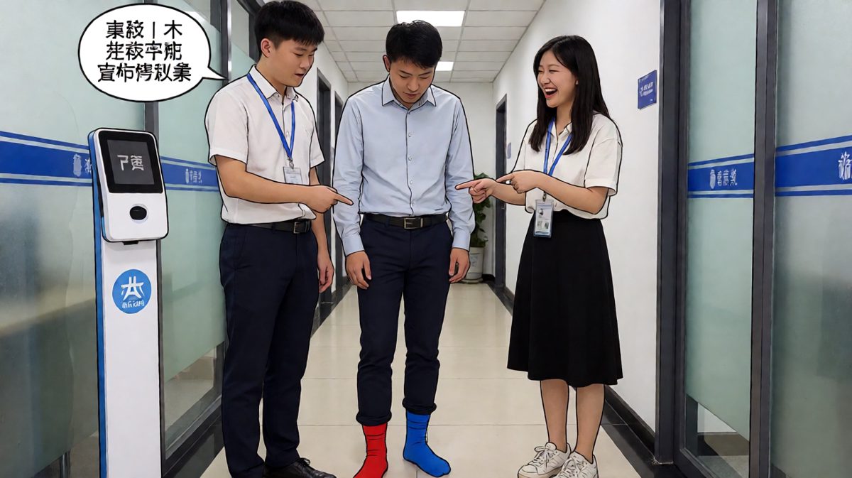 散会后被同事问今天很有创意，他低头一看懵了