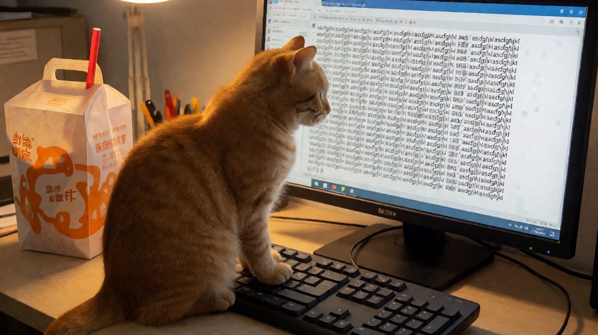 打工猫的上班方式：用身体代替手指，键盘随我踩。