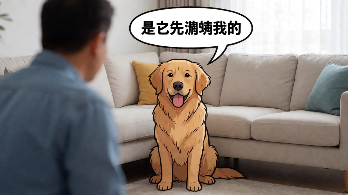 金毛的辩解：这袜子先动的手，我只是正当防卫。