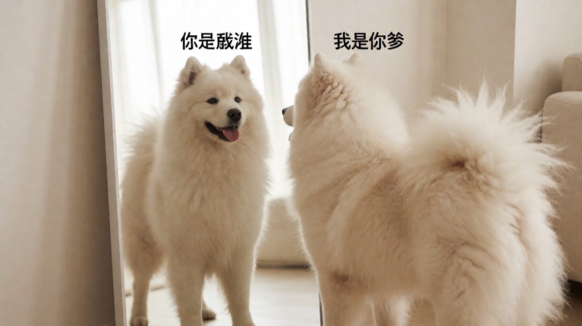 萨摩耶的对决：镜子里那只狗，竟敢模仿我的帅气！