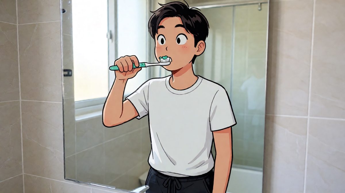 刷牙？不，这是在给镜子做面部清洁