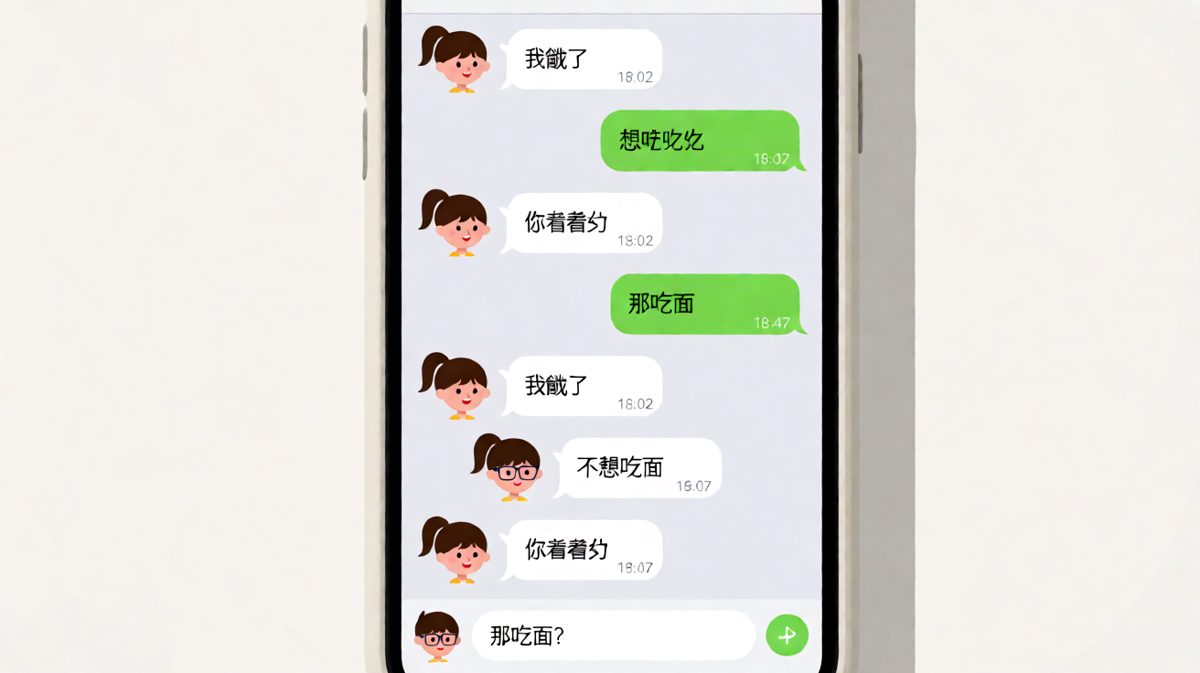 饿了一小时还是没解决，两个人困在「你看着办」的无限循环里。